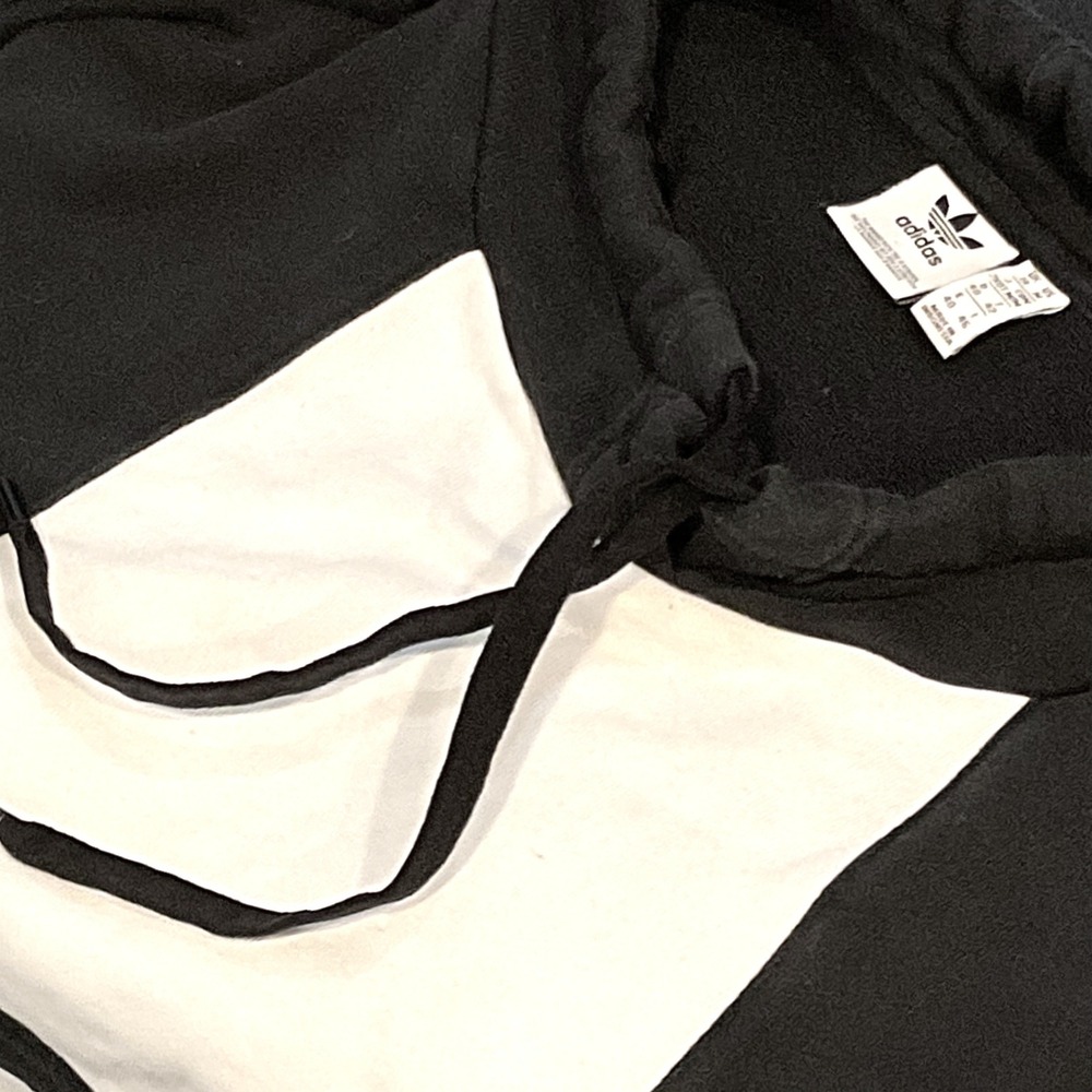 ADIDAS Womens Big Logo Cropped Black White Sweatshirt MED FS1314 cotton Trefoil - Picture 7 of 11